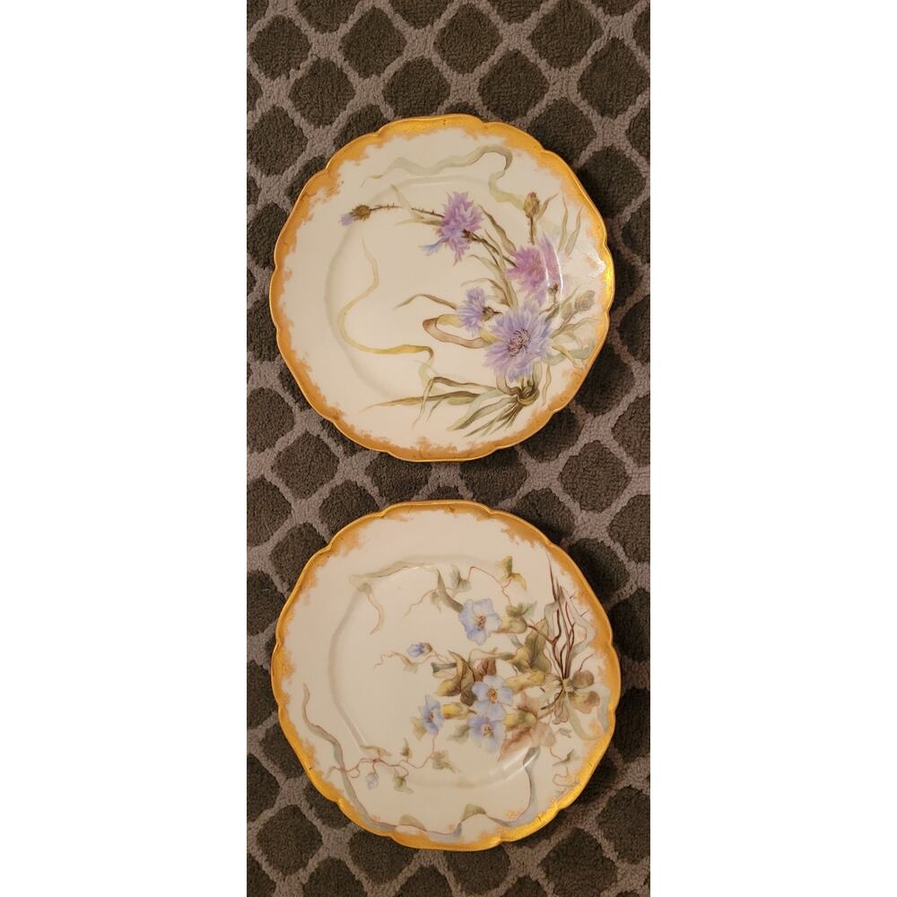 2 Limoge Antique Painted Plates 1892 CFH / GDM